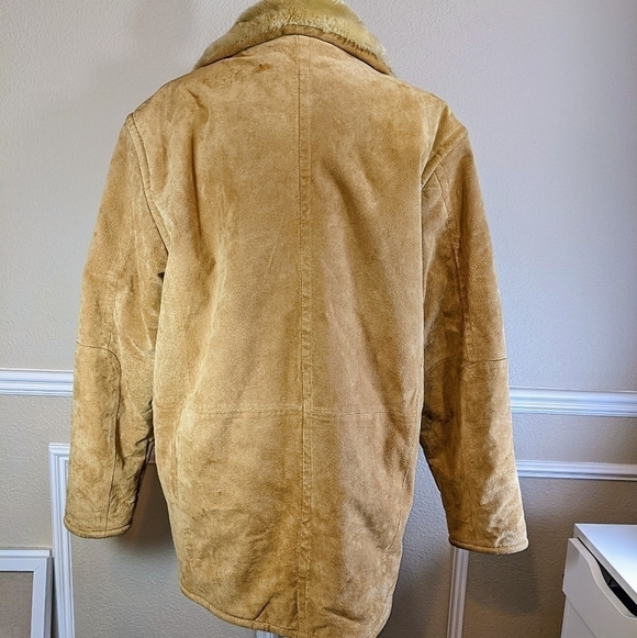 Tan Suede Leather w Faux Fur Lined Long Coat by RC Comstock Expedition - Picture 3 of 11